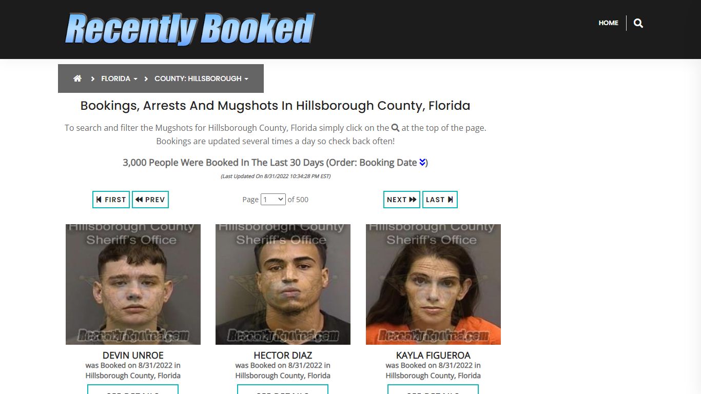 Bookings, Arrests and Mugshots in Hillsborough County, Florida